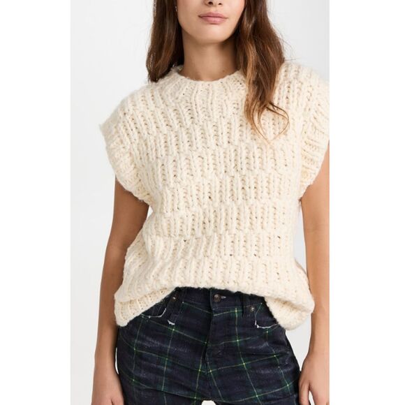 English Factory Sweater Vest Women's Size Medium Ivory Chunky Knit Layerable - Picture 1 of 8